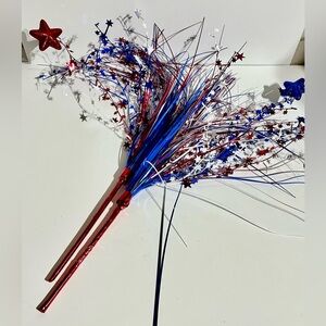 Floral Pick Set 2 Decor Metallic Glitter American Flag July 4 USA Stars RWB